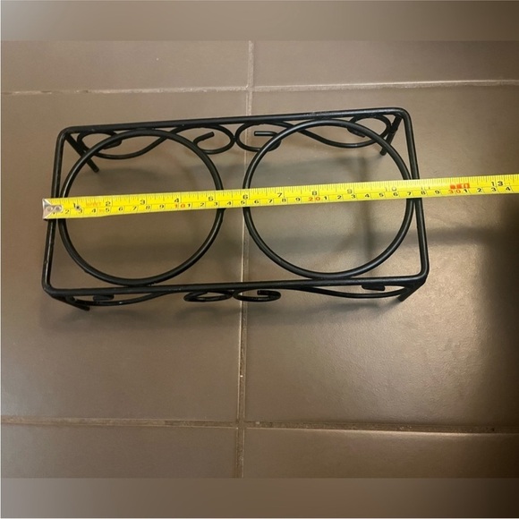 WROUGHT IRON scroll work hand crafted black 2 dog bowl stand feeder decor ergo - Picture 7 of 9